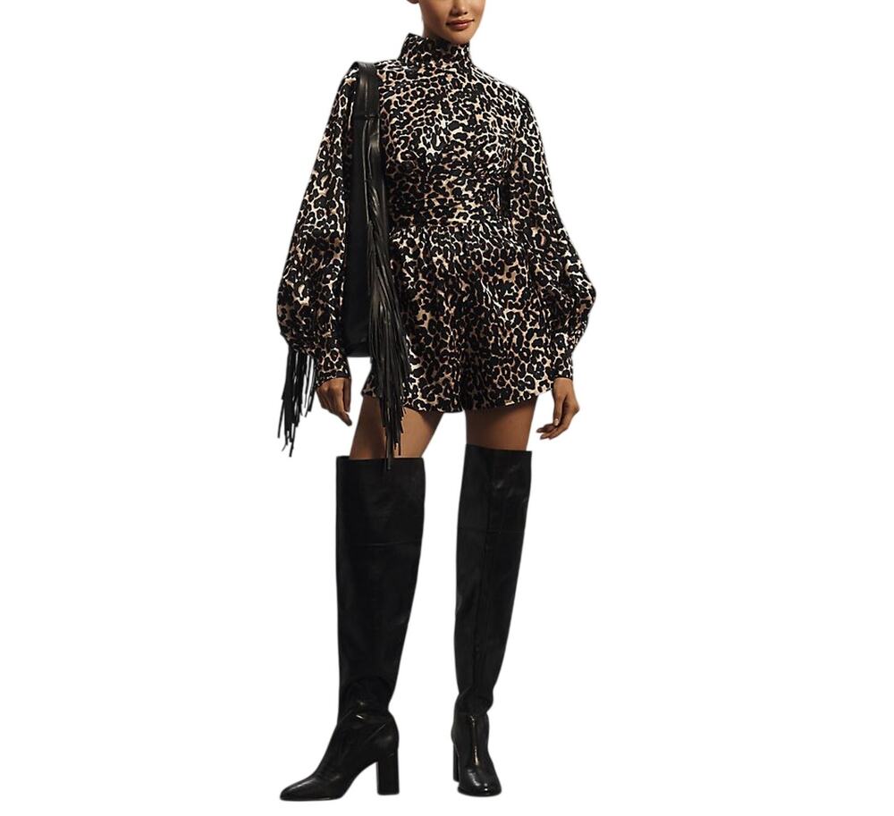 Hope Leopard Print Multicolor Mock Neck Belted Romper Size M